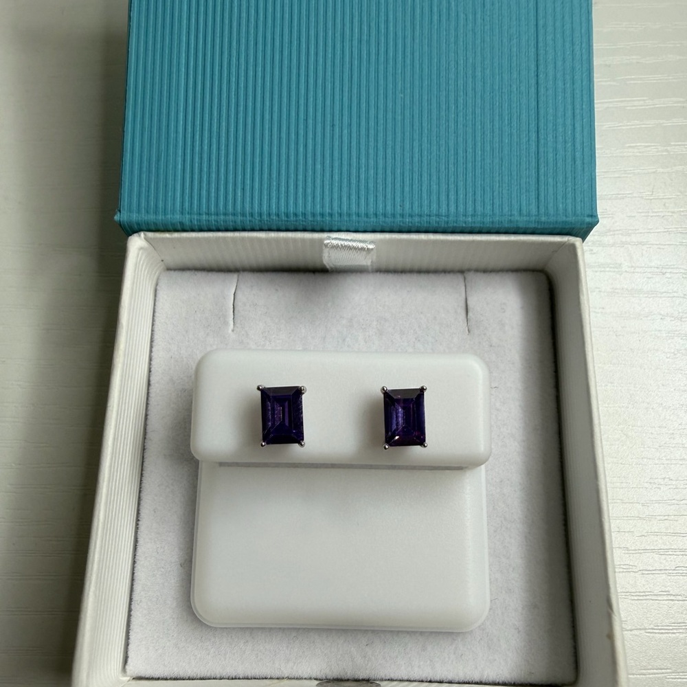 925 Sterling Silver Purple Gemstone Earrings